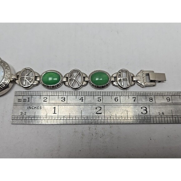 Avon Green Cabochon Oval Link Bracelet Watch Silver Tone Quartz New Battery main image 9